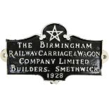 A wagon plate 'The Birmingham Railway Carriage & Wagon Company Limited Builders Smethwick', 1928, 30