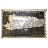 A limited edition alloy plaque commemorating the Golden Jubilee of King George V Locomotive,