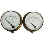 A brass British Rail (Std) vacuum gauge, by Tomey Birmingham, diameter 15cm, together with another