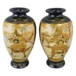 A pair of Japanese Satsuma vases, Meiji period, of baluster form, over glaze decorated with Samurai,