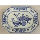 A Chinese blue and white octagonal dish, Qing dynasty, with floral decoration, 28 x 37 cm.