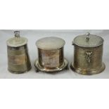 Of Raj interest; a Victorian electroplated biscuit barrel, the hinged cover with tiger surmount, two