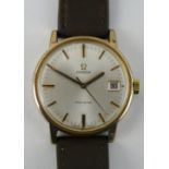 Omega Geneve a gentleman's manual wind date wristwatch, model 136.070, c.1970, silvered dial, gilt