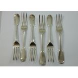 A Victorian silver set of six fiddle pattern table forks, by Lias & Lias, London 1841, weight 15