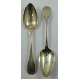 A George IV Provincial pair of silver fiddle and shell pattern table spoons, by Edward Jackson, York