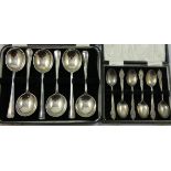 A silver set of six Hanoverian rat tail soup spoons, Sheffield 1935, 10 oz, cased together with a