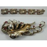 Alfred Philippe for Trifari - a sterling silver gilt moonstone and red and white paste bracelet