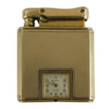 A 9ct gold cased Calibre Mono Pol watch/lighter, c.1950, with engine turned gold sleeve, 17 jewel