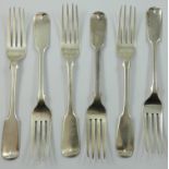 A Victorian Provincial silver set of six fiddle pattern table forks, Exeter 1844, weight 13.5 oz.