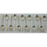 A silver set of twelve Hanoverian pattern rat tail coffee spoons, Sheffield 1958, weight 5 oz.