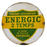 A French vintage vitreous enamel double side base mounted advertising sign, Energic 2 Temps,