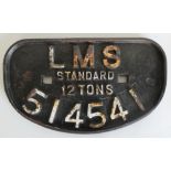 A cast iron 'D' shaped wagon plate for LMS No. 514541, Standard 12 Tons.