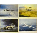 Four limited edition signed and framed aviation prints, including "Canberras over Cambridgeshire",