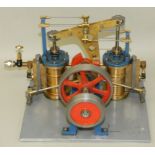 A scratchbuilt twin cylinder dead centreless air driven beam engine, base measures 17.5 x 22.5cm.