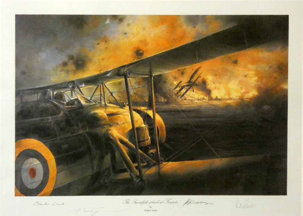 Four framed prints of Naval and RAF Aircraft, "SeaFury - MIG Encounter" by Robert Taylor signed by - Image 7 of 24