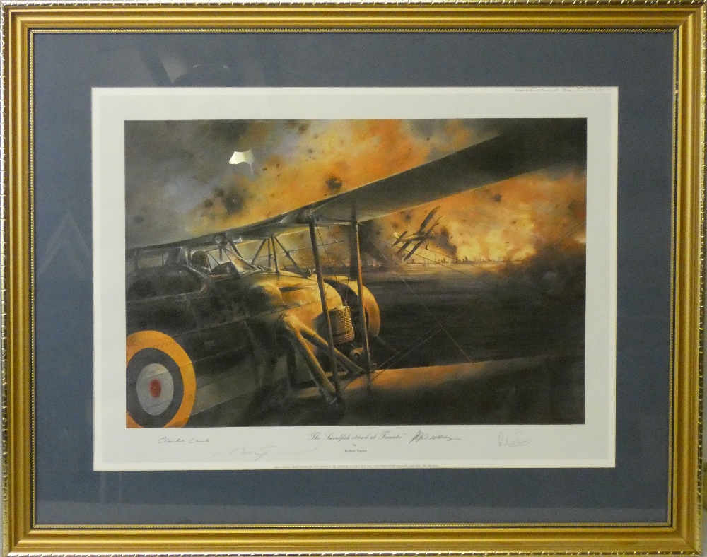 Four framed prints of Naval and RAF Aircraft, "SeaFury - MIG Encounter" by Robert Taylor signed by - Image 8 of 24