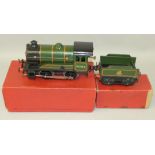 Hornby 'O' gauge - a 1954-61 BR green Type 51 clockwork 0-4-0 loco No. 50153 with 4-wheel BR tender,