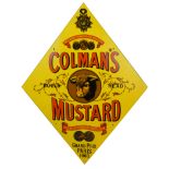 A vitreous enamel single sided advertising sign, Coleman's Mustard, diamond shape, 67 x 52 cm.