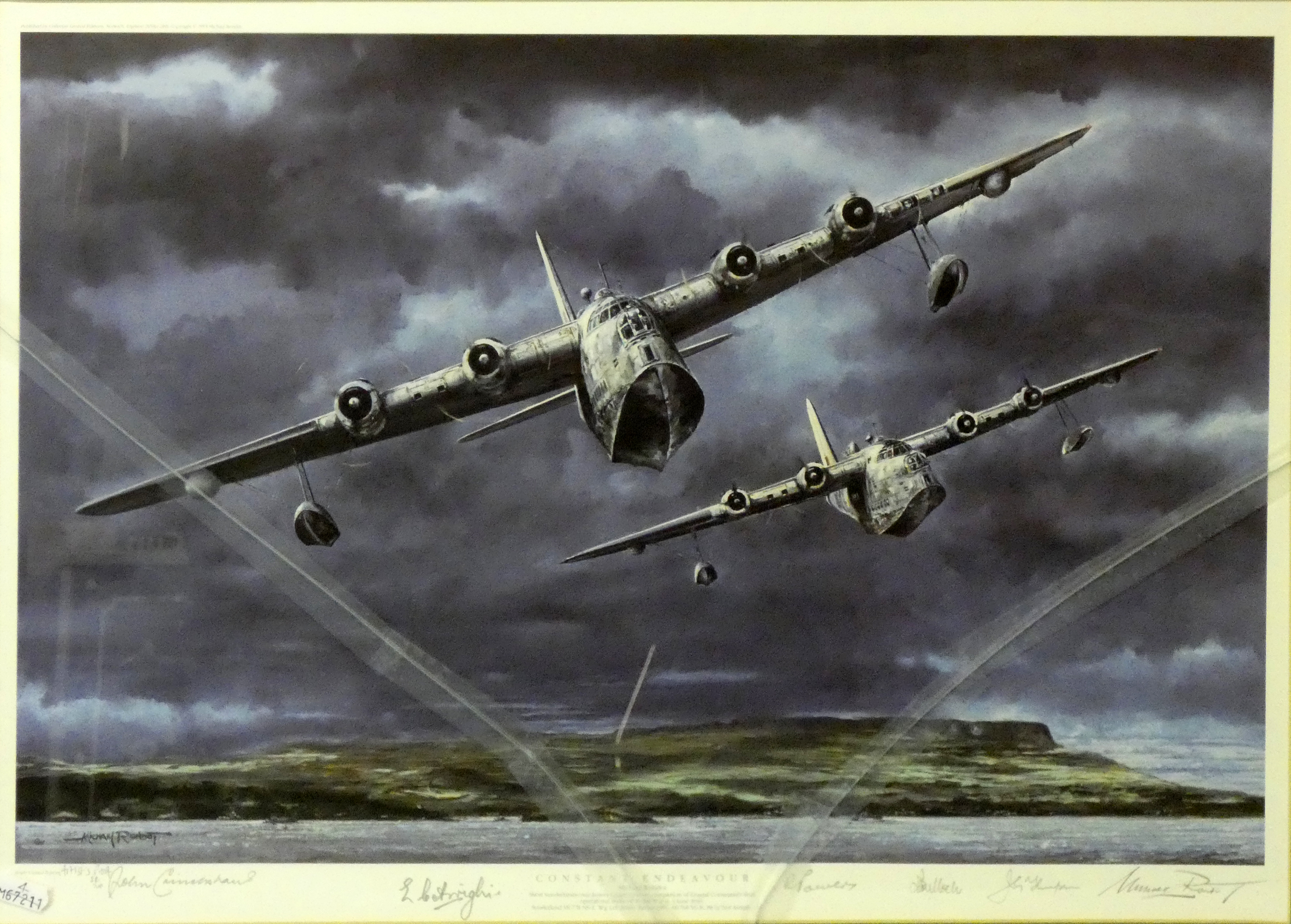 Four framed prints of Naval and RAF Aircraft, "SeaFury - MIG Encounter" by Robert Taylor signed by - Image 2 of 24