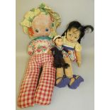 A Norah Wellings WWII cloth sailor doll, together with a Chad Valley Hygienic Toys felt doll and c.