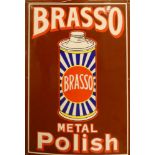 A vitreous enamel single sided advertising sign, Brasso Metal Polish, 52 x 35 cm. Provenance; unused