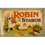 A vitreous enamel single sided advertising sign, Robin the new Starch, 17 x 26 cm. Provenance;