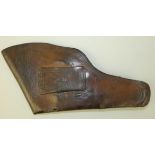 A leather 1916 dated pistol holster, with undistinguishable maker's mark to rear belt loop.