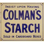 A vitreous enamel single sided advertising sign, Colman's Starch, 20 x 23 cm. Provenance; unused