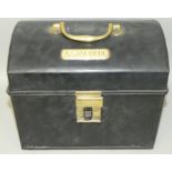 A vintage railway drivers lunch box, with brass carry handle and applied brass plaque 'A. E.