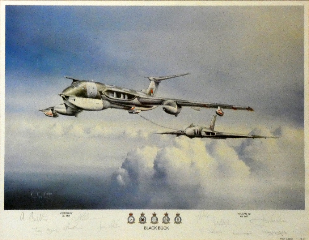 Four limited edition signed and framed aviation prints, including "Canberras over Cambridgeshire", - Image 6 of 22