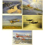 Five limited edition signed and framed aviation prints, "Early Days" by E. A. Mills, No. 350/500, "