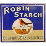 A vitreous enamel single sided advertising sign, Robin Starch, 44 x 44 cm. Provenance; unused