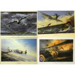 Four framed prints of Naval and RAF Aircraft, "SeaFury - MIG Encounter" by Robert Taylor signed by
