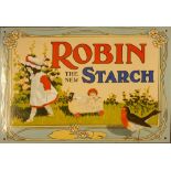 A vitreous enamel single sided advertising sign, Robin the new Starch, 31 x 47 cm. Provenance;