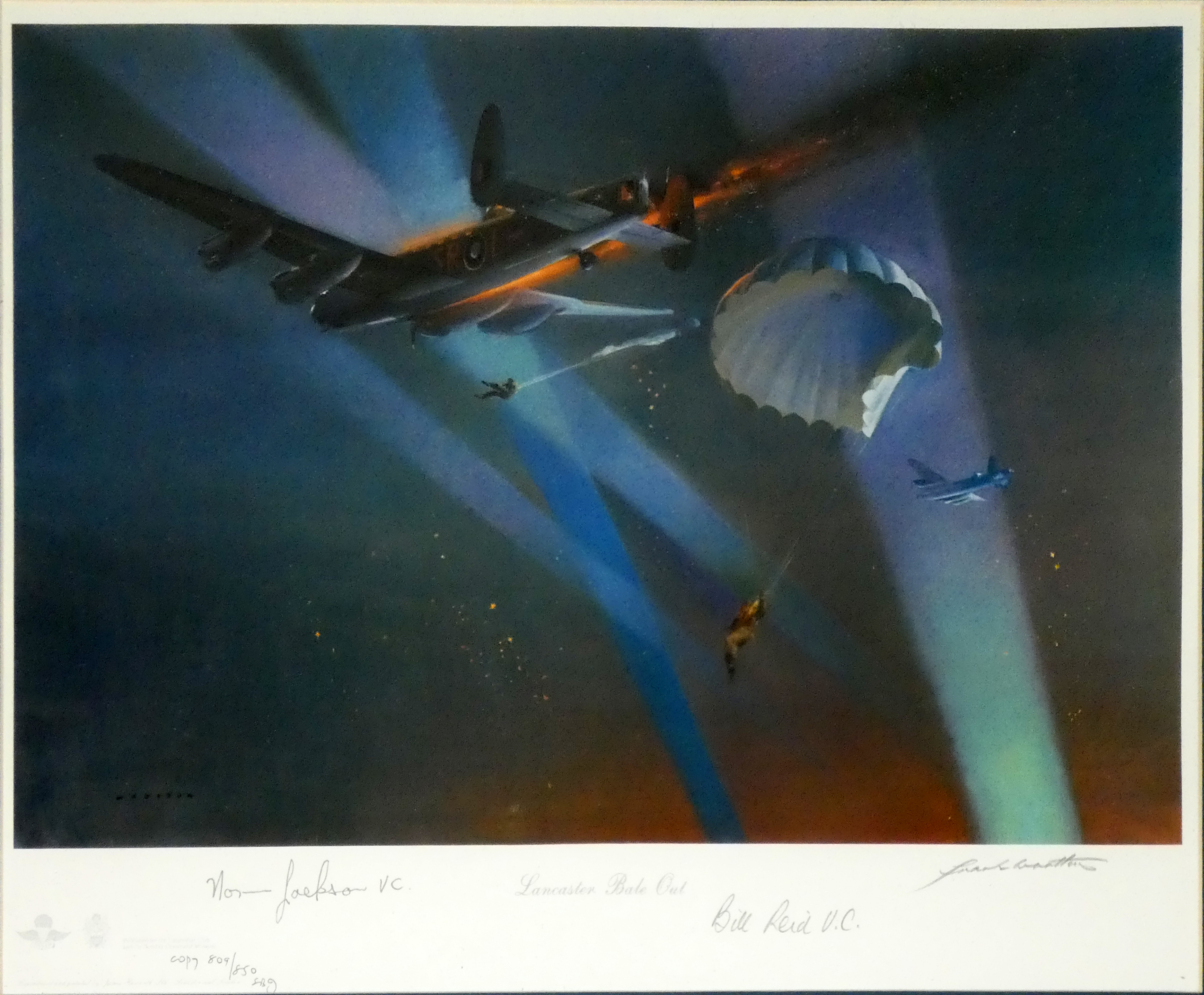Lancaster Bale Out by Frank Wootton framed limited edition print, No. 809/850, signed by Norman - Image 2 of 7