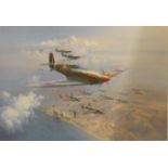 A folder containing aviation prints, some signed, "Hercules CMKI", "Blue Fire" with COA, "Top Cover"