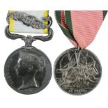 An unnamed Crimea Medal with Sebastopel bar, together with a Turkish Crimea Medal named to 2349