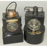 An LMS railway lamp with applied plaque, together with an LNER Welch patent lamp, patent No. 711205,