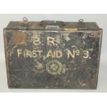 A British Rail First Aid No. 3 box with St. Johns Ambulance crest to the lid, also British