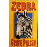 A vitreous enamel single sided advertising sign, Zebra Grate Polish, 52 x 35 cm. Provenance;