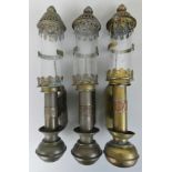 Three brass Great Western Railway carriage lamps complete with glass shades, with applied GWR