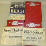 Three Das Reich albums containing WWII magazines, including Nachkrieg and Weltkrieg, together with a