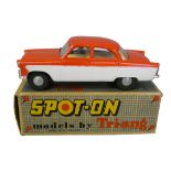 A boxed Spot-On Models by Tri-ang No. 100 Ford Zodiac, comprising of white and red body with cream
