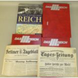 Three Das Reich albums containing WWII magazines, including Nachkrieg and Weltkrieg, together with a