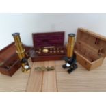 A Sykes hydrometer, by James Barry & Co., case, a brass students microscope, case, another