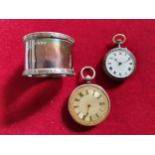 Two silver fob watches and a Victorian silver napkin ring, London 1884 (3).