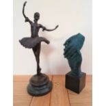 Aldo Vitaleh; a bronze ballerina dancer figurine, raised on a plinth, signed, 32 cm and a bronze