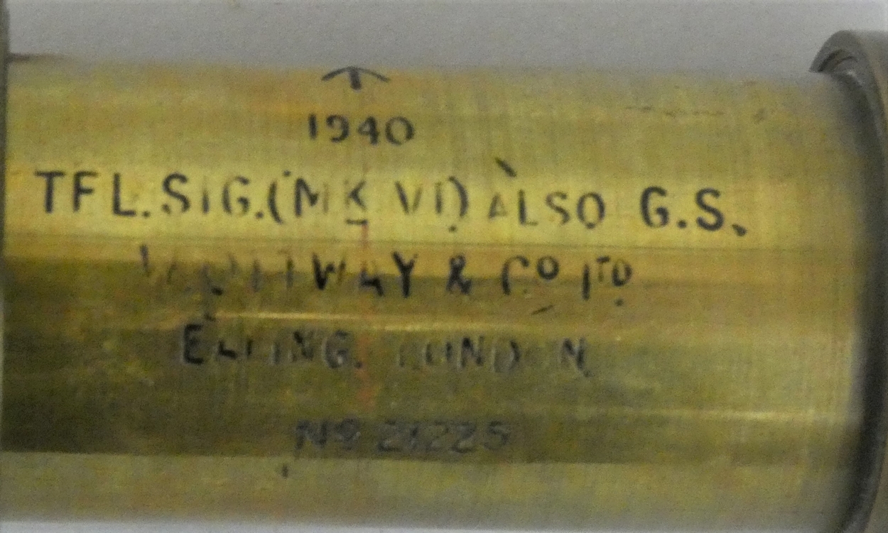 A three drawer brass telescope broad arrow marked and dated 1940, marked "TFL. SIG. (MKVI) also G. - Image 2 of 2