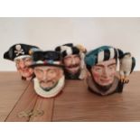 Royal Doulton character jugs; Long John Silver, D6335, Beefeater, D6206, Trapper, D6609 and The
