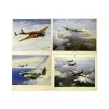 Four framed aviation prints, limited editions "Reaping the Whirlwind", No. 59/70, signed by the